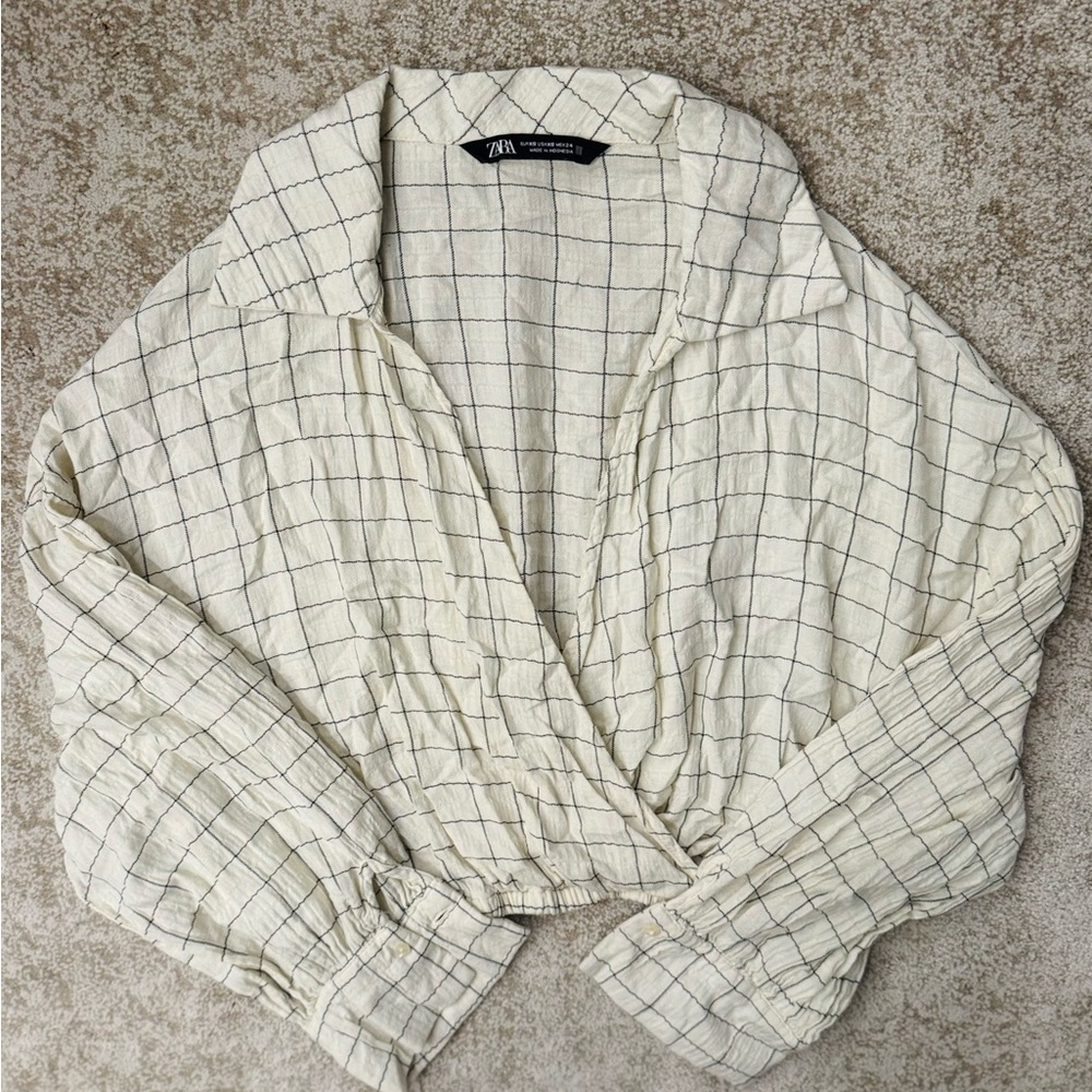 NWOT - Zara Cream Wrap Blouse with Notched Collar